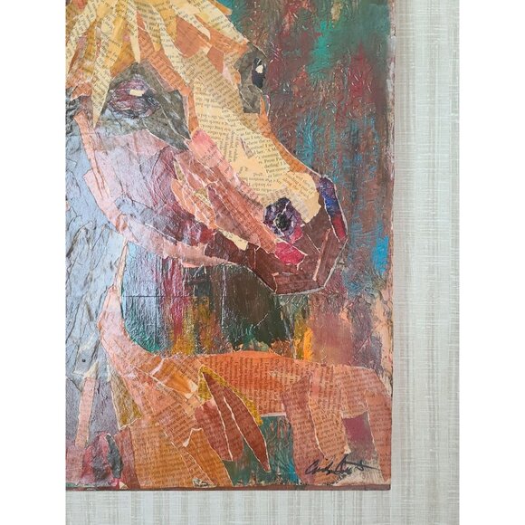 Arabian Horse Mixed Media Torn Paper Collage Art 16"x20" On Cradled‎ Wood Panel - Picture 4 of 8